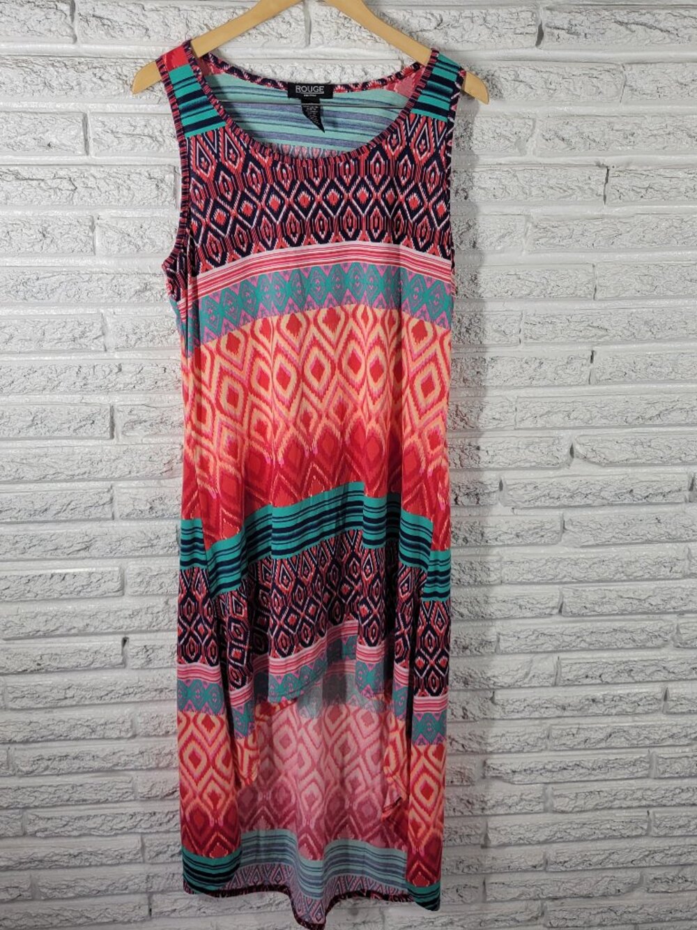 Rouge Women's High Low Tank Dress 2X Geometric Asymmetric Hem Multicolor GEO37E